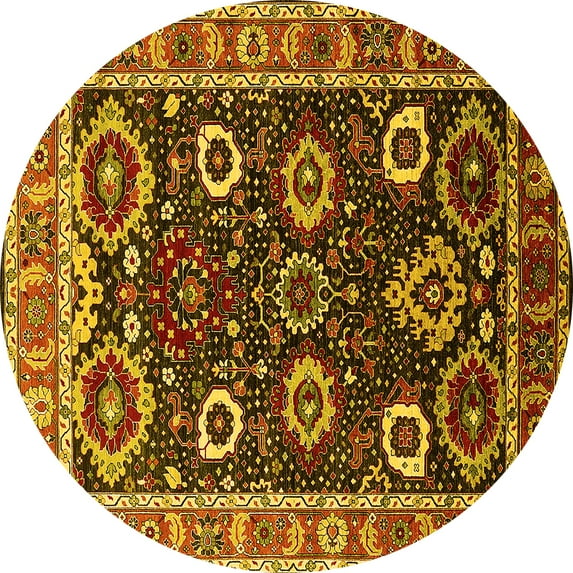 Ahgly Company Machine Washable Indoor Round Oriental Yellow Industrial Area Rugs, 5' Round