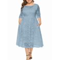 thumbnail image 2 of Womens Floral Lace Plus Size Midi Dress Scooped Neckline Cocktail Party Dresses Blue-Gray L, 2 of 6