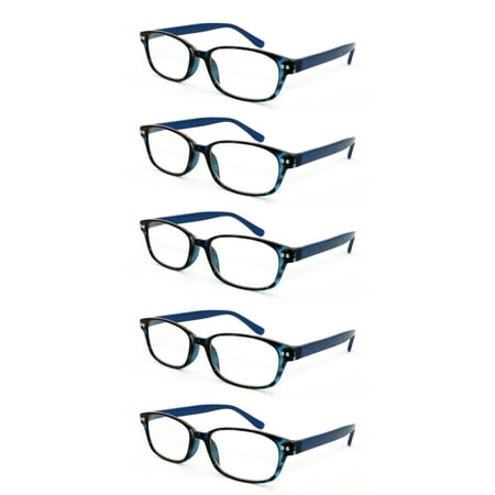 EYE ZOOM 5 Pack Ladies Plastic Fashion Reading Glasses for Women, Tortoise Blue +3.00