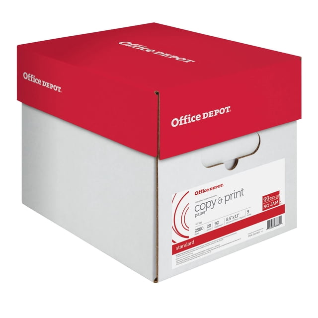 Papel para copiar e imprimir Office Depot 21,6 x 27,9 cm 20 lb 2500 hojas