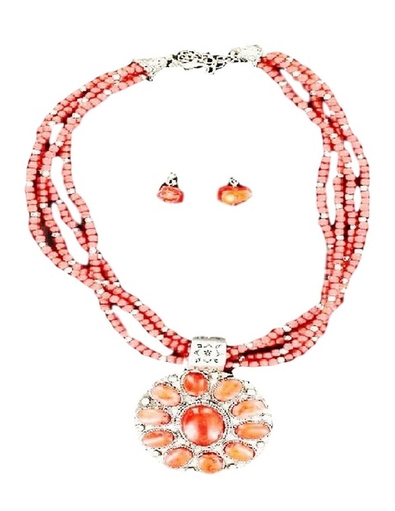 M&F Western Jewelry Womens Necklace Earrings Conchos Bead Coral 30472 by M&F Western