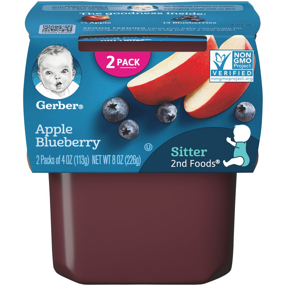 (2 Pack) Gerber Natural Stage 2, Apple Blueberry Baby Food