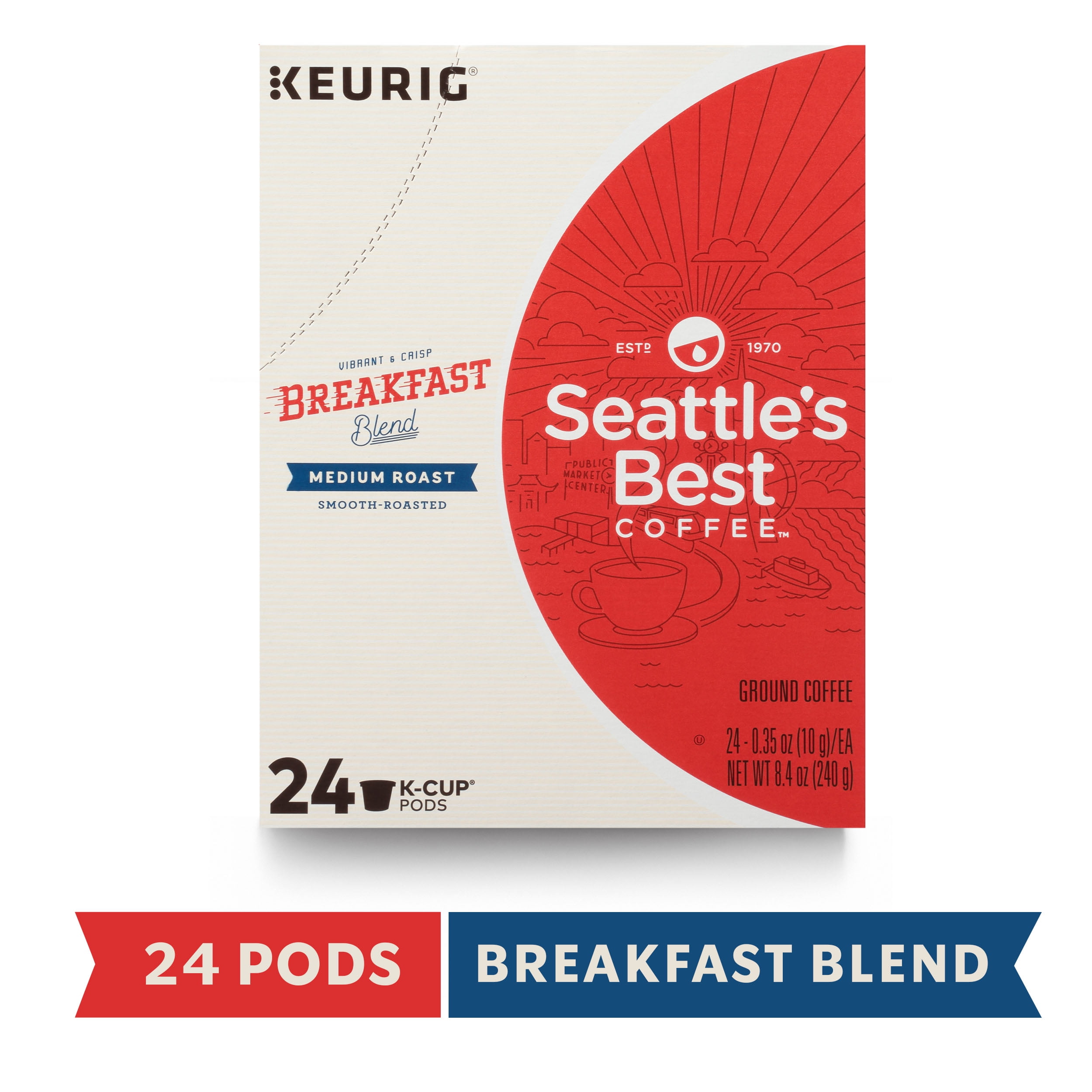 Seattle's Best Coffee Breakfast Blend Medium Roast Keurig Coffee Pods, 24 Count Box