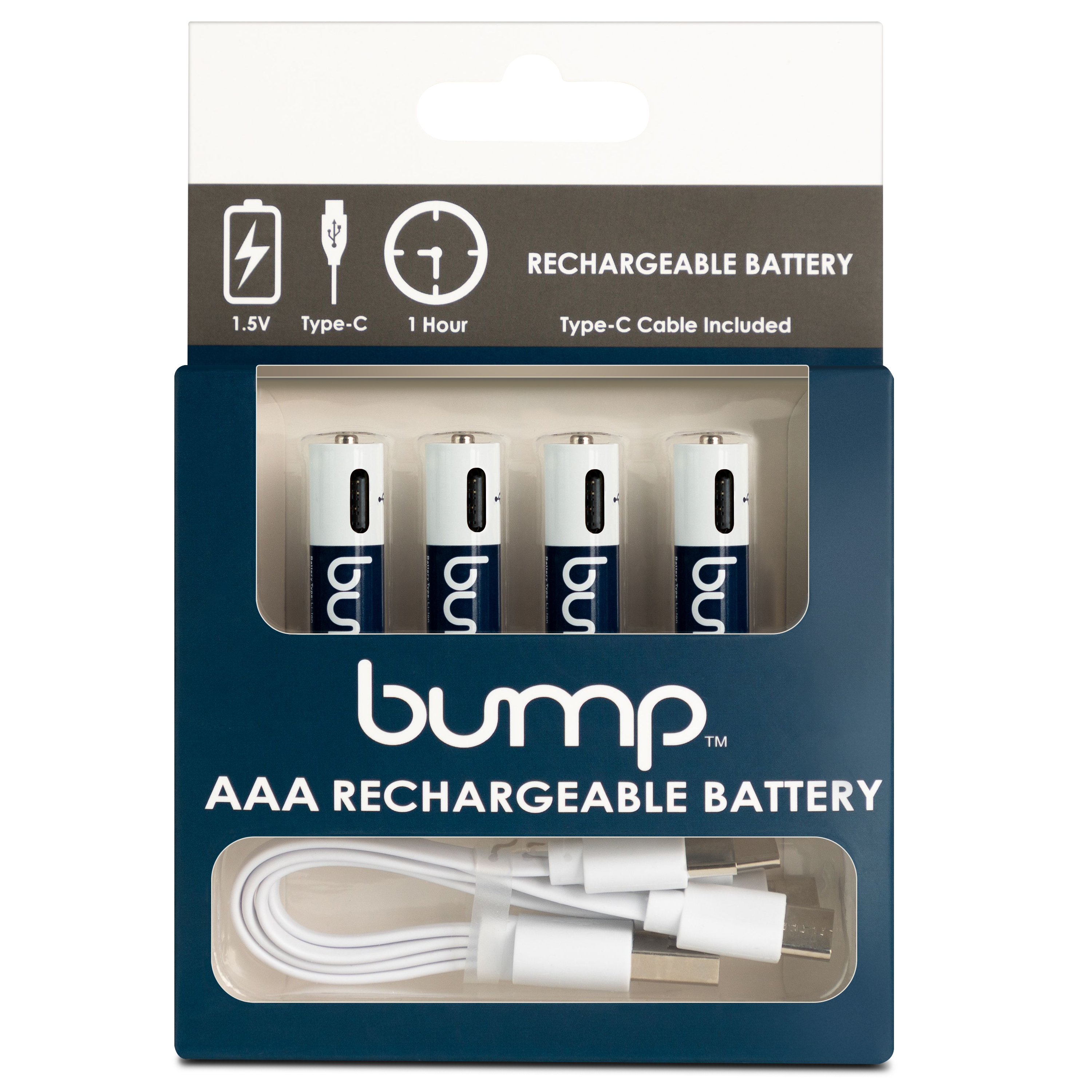 Bump 4 Pack AAA Batteries Type-C USB 750mWh 1.5V Lithium High Capacity AAA Rechargeable Batteries