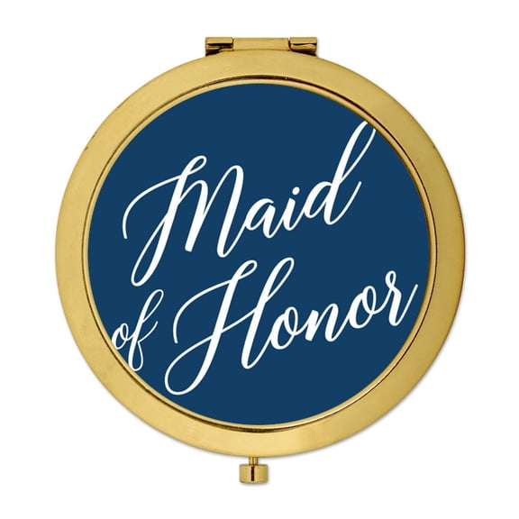 Koyal Wholesale Gold Compact Mirror Maid of Honor Wedding Gift, Navy Blue, 1-Pack
