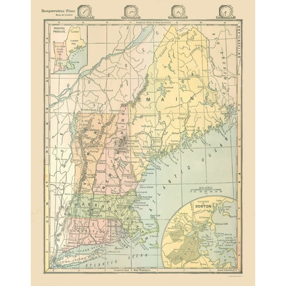 Historic State Map - United States Northeast - Monteith 1882 - 23 x 29.31 - Vintage Wall Art