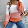 thumbnail image 3 of SHTXOZHI Womens Fall Off The Shoulder Sweaters Long Sleeve Color Block Knit Winter Pullover Tops, 3 of 7