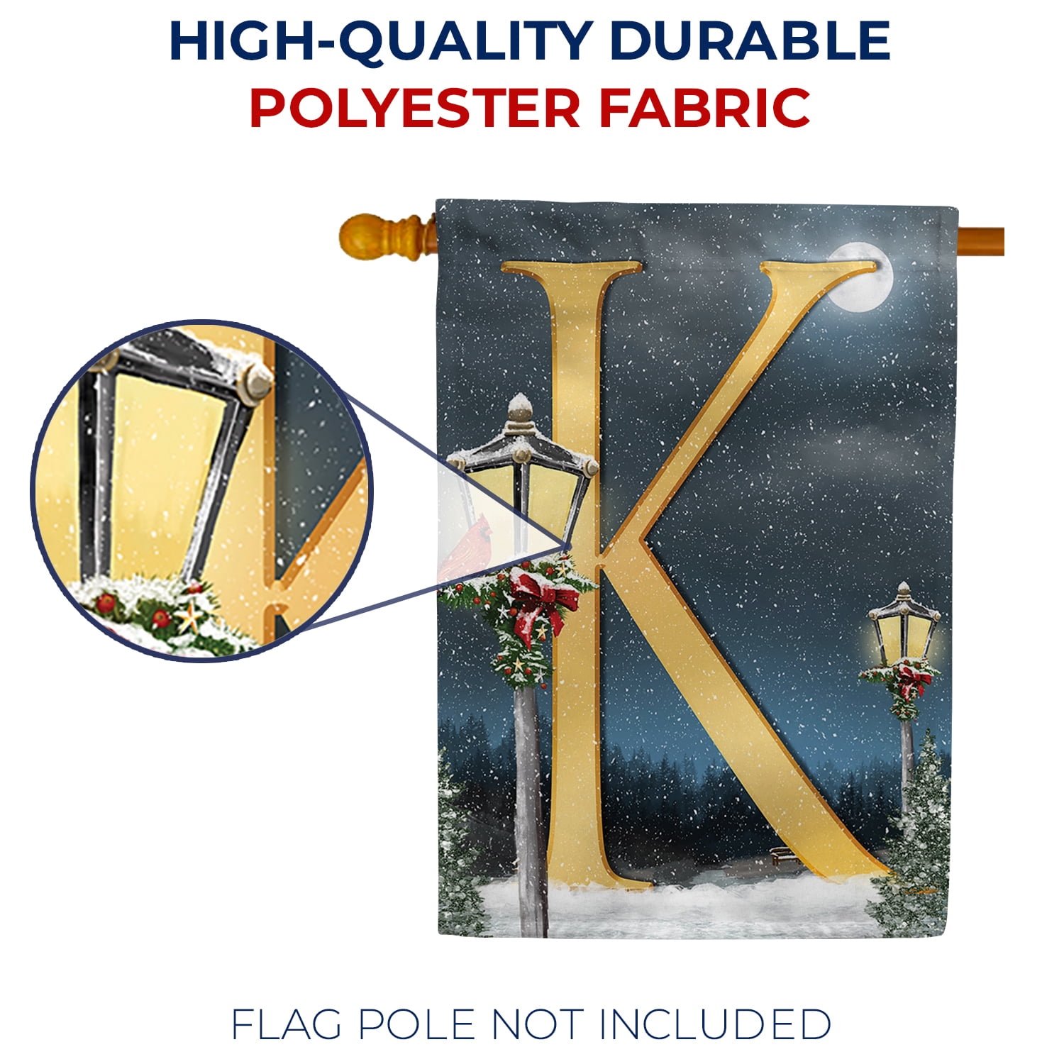 America Forever Winter Monogram Letter K House Flag Vertical Double Sided 28 x 40 inches Merry Christmas Happy Holiday Winter Seasonal Flags for Outdoor, Yard Porch Decoration, Cardinal House Flag