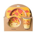 thumbnail image 1 of 5 Pcs Bamboo Fiber Cartoon Giraffe Children's Cutlery Set Environmental Friendly Kids Dinnerware Set Baby Feeding Plate Bowl Tumbler Kit, 1 of 5