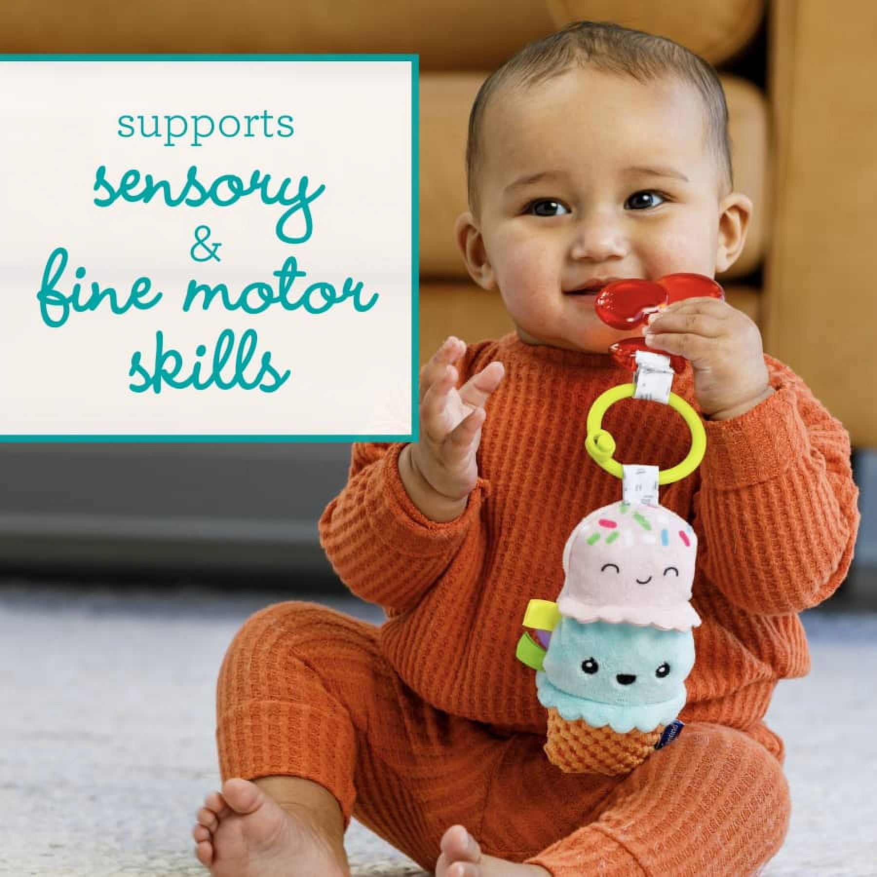 Infantino Plushy Pal & Teether Ice Cream Cone, BPA-Free Teether, 0-12 Months Unisex, Multicolor