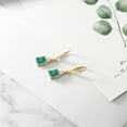 thumbnail image 4 of Gem Stone King 18K Yellow Gold Plated Silver Green Malachite White Moissanite and White Topaz Dangle Earrings for Women (7.68 Cttw, Gemstone Birthstone, Emerald Cut 9X7MM), 4 of 4