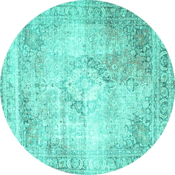 Ahgly Company Indoor Round Persian Turquoise Blue Traditional Area Rugs, 3' Round