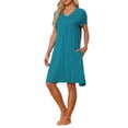 thumbnail image 4 of INSPIRE CHIC Camisón de Noche para Mujeres, Ropa de Dormir, Vestido de Lounge, Noche de Cuello en V, Manga Corta, Bata XL Color Azul Pavo Real, 4 of 6