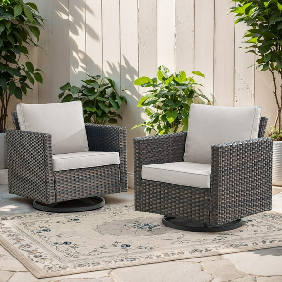 POCASSY Patio Wicker Rattan Swivel Rocking Outdoor Lounge Accent Chair (Set of 2)