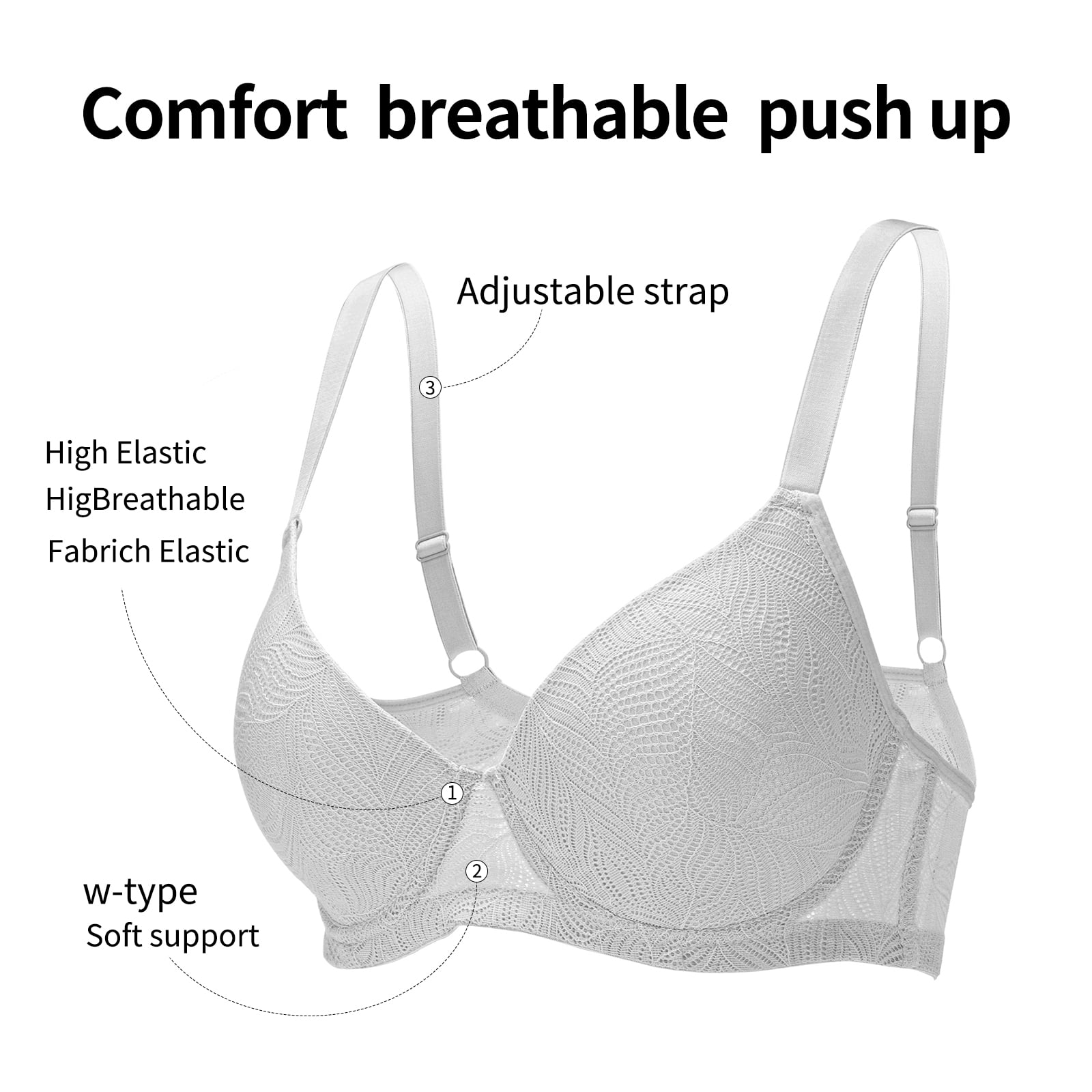 6PC Pack Women Push Up Bra Everyday Underwear Comfortable Lingerie Bralette with Support Anti-Sag-Size90B/40B