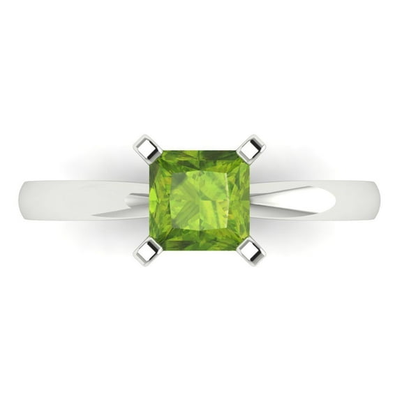 Clara Pucci 14K Yellow Gold Solid Gold Peridot Solitaire Anniversary Ring for Women - 1 cttw Princess Cut
