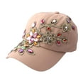thumbnail image 1 of HEVIRGO Baseball Cap Solid Color Windproof Lightweight Fashionable Bling Rhinestone Hip Hop Hat Birthday Gift Beige Cotton, 1 of 7