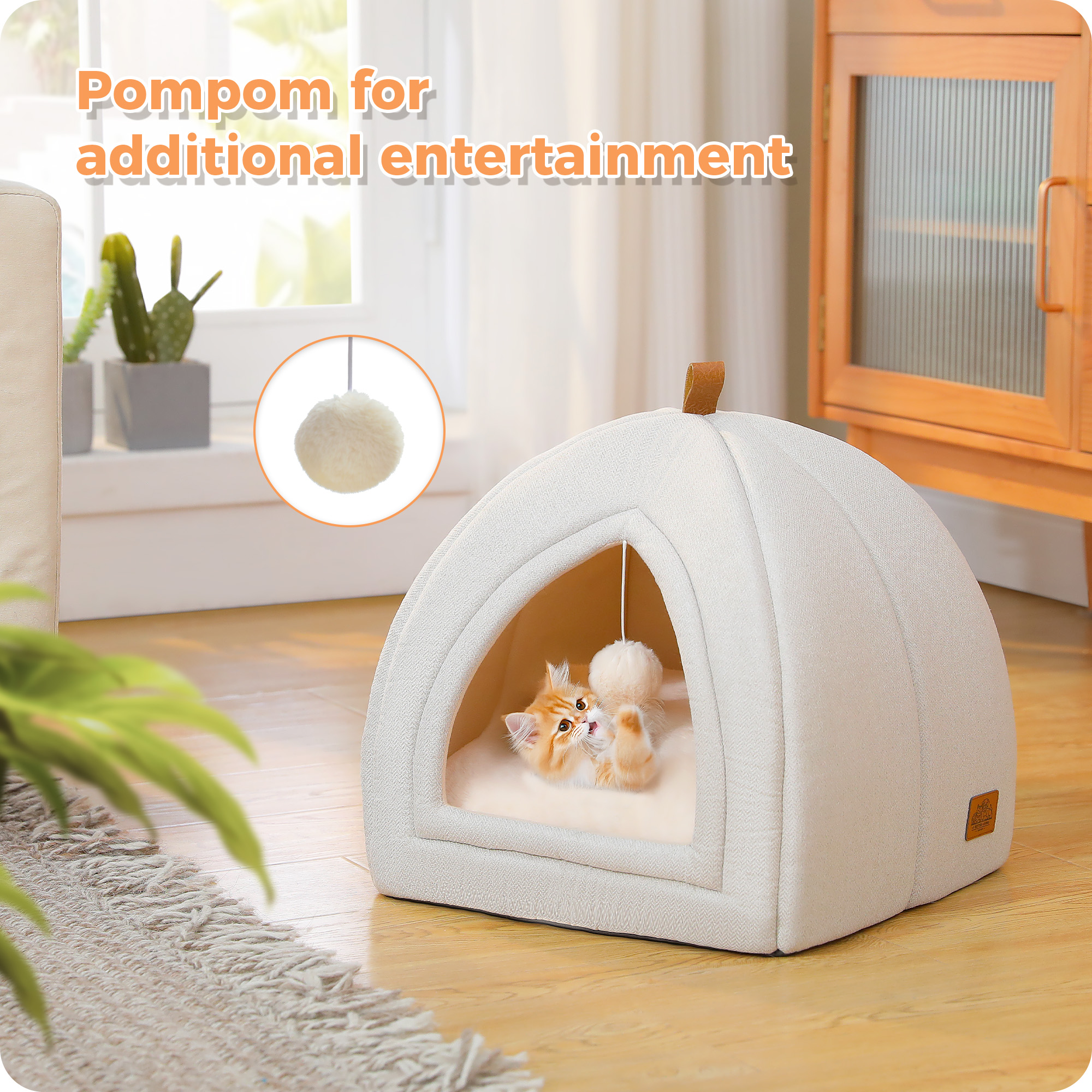 PAWZ Road 2 in 1 Cat Bed Foldable Pet Cave for Indoor Pet Cat House for Kittens and Dogs Beige