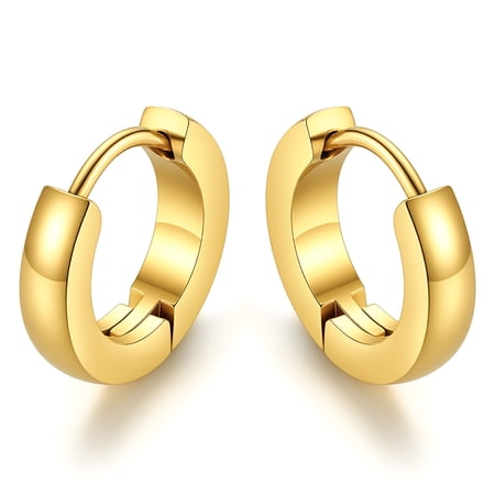 KeyStyle 14K Gold Plated 9mm Hoop Earrings for Women Men Hypoallergenic Lightweight Small Huggie Earrings Christmas Birthday Gift