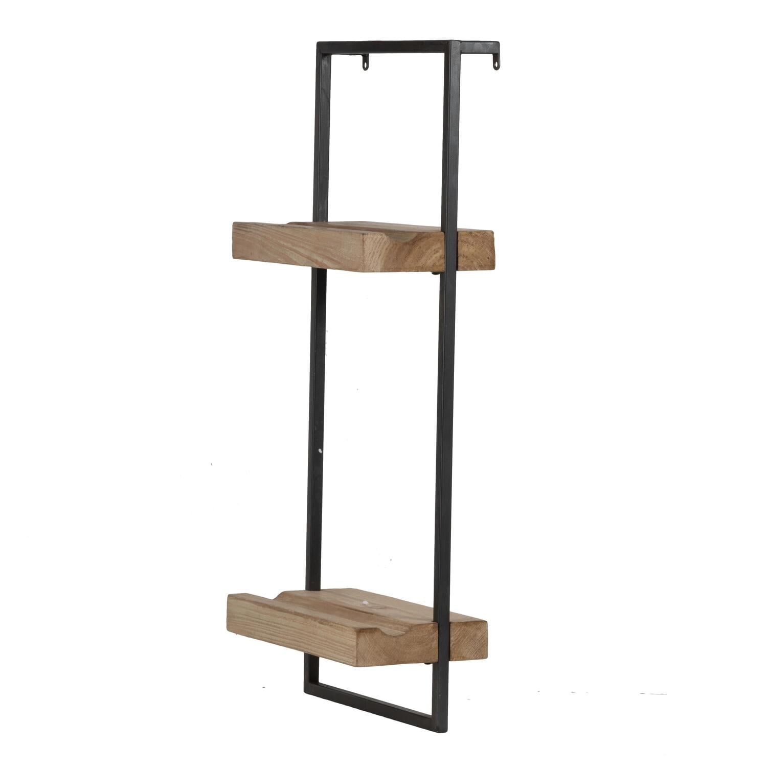 Iron and Wood Wall Shelf with Two Shelves Black