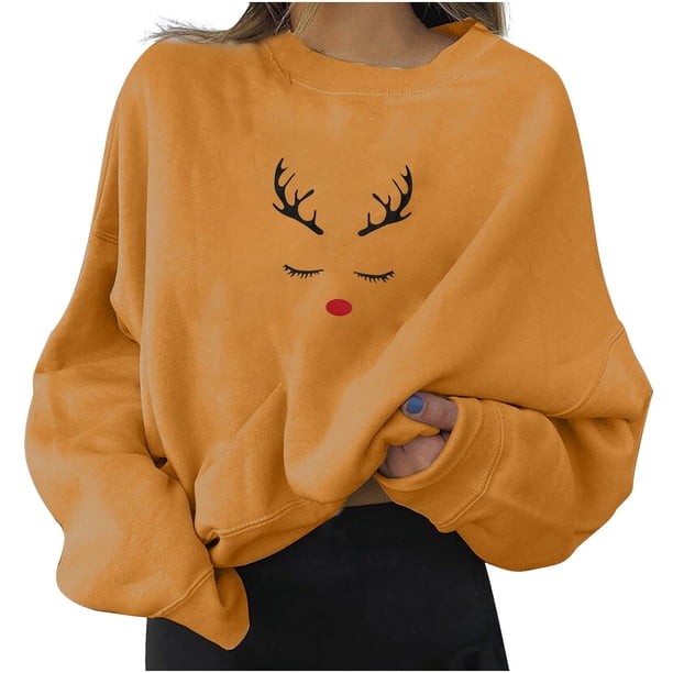 Gibobby Sudadera de Navidad para mujer Sudaderas con capucha y sudaderas con estampado de la parte superior de vacaciones largas para mujer(Amarillo,M)