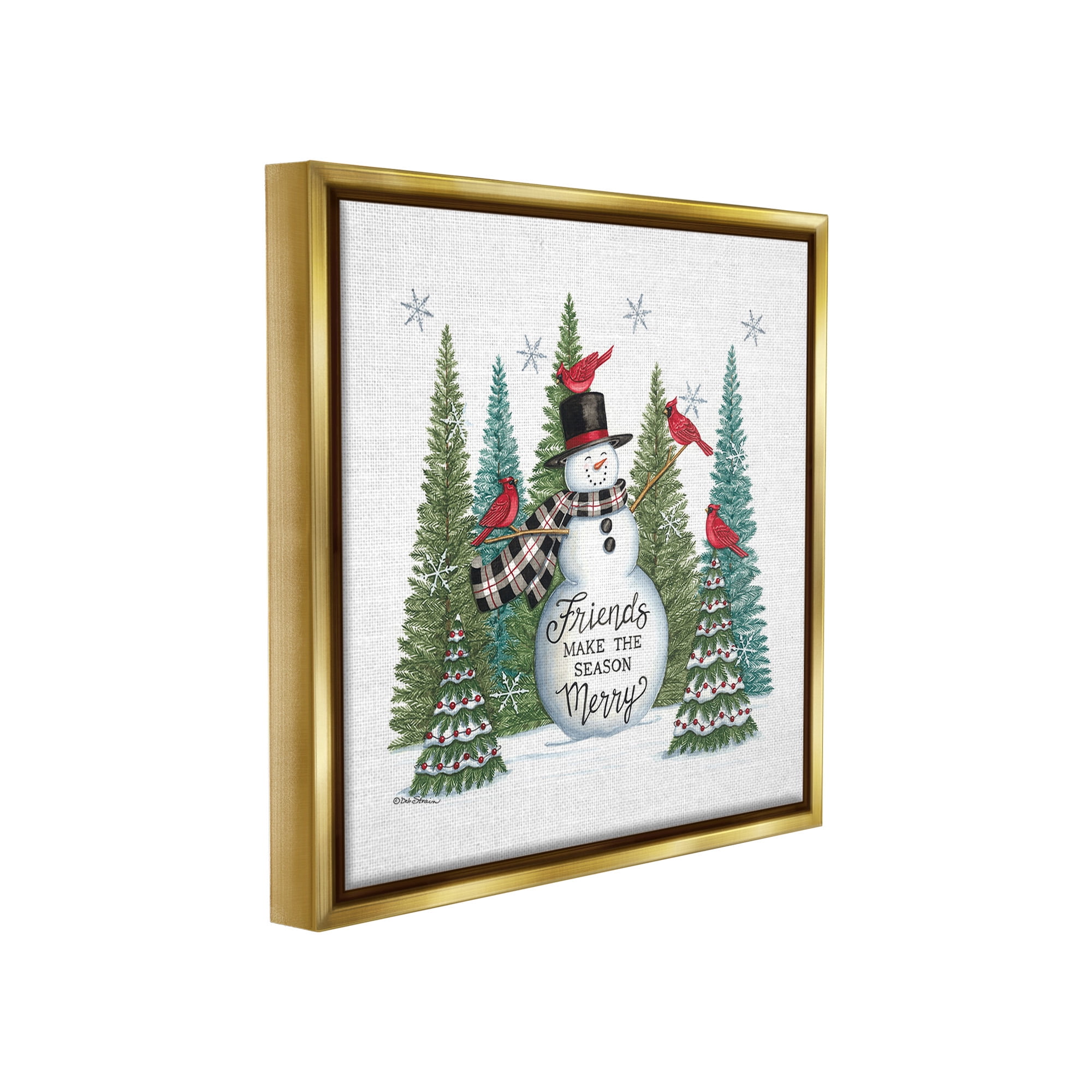 Stupell Industries Winter Friendship Snowman Holiday Painting Gold Floater Framed Canvas Art Print Wall Art, 18 x 18