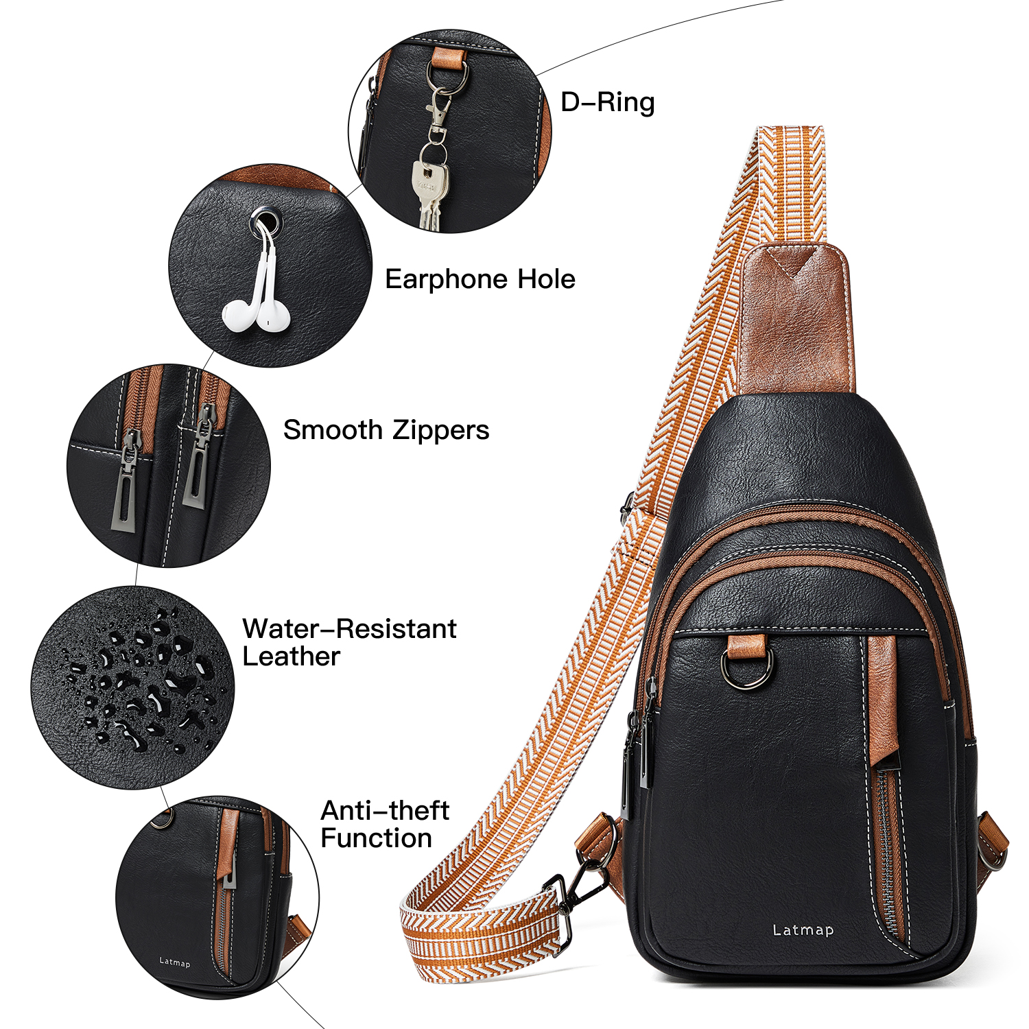 7L Sling Bag for Women & Men, Leather Anti-Theft Crossbody Backpack, Small Daypack Fanny Pack for Travel, Hiking, and Work