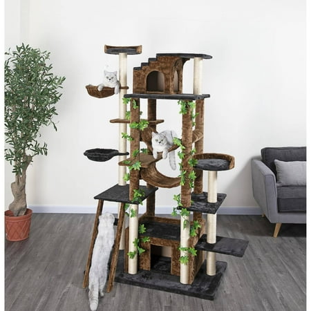 UPC: 0852438003371 | Go Pet Club Cat Tree Furniture 77 in. High – Jungle – Brown/Black