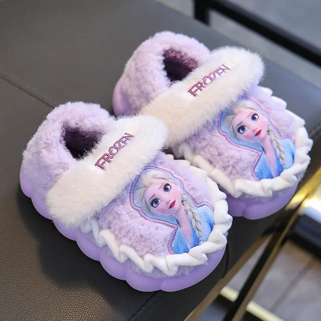 Pantuflas de algodón para el hogar, cálidas y de terciopelo, con dibujos animados de Elsa y Anna de Frozen, lindas y dulces, con forma de corazón femenino, para otoño e invierno