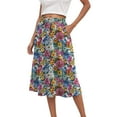 thumbnail image 2 of vigerkar High Waist Skirts for Women Summer Casual A Line Ruffle Swing Floral Midi Skirt with Pockets Blue, XXL, 2 of 6