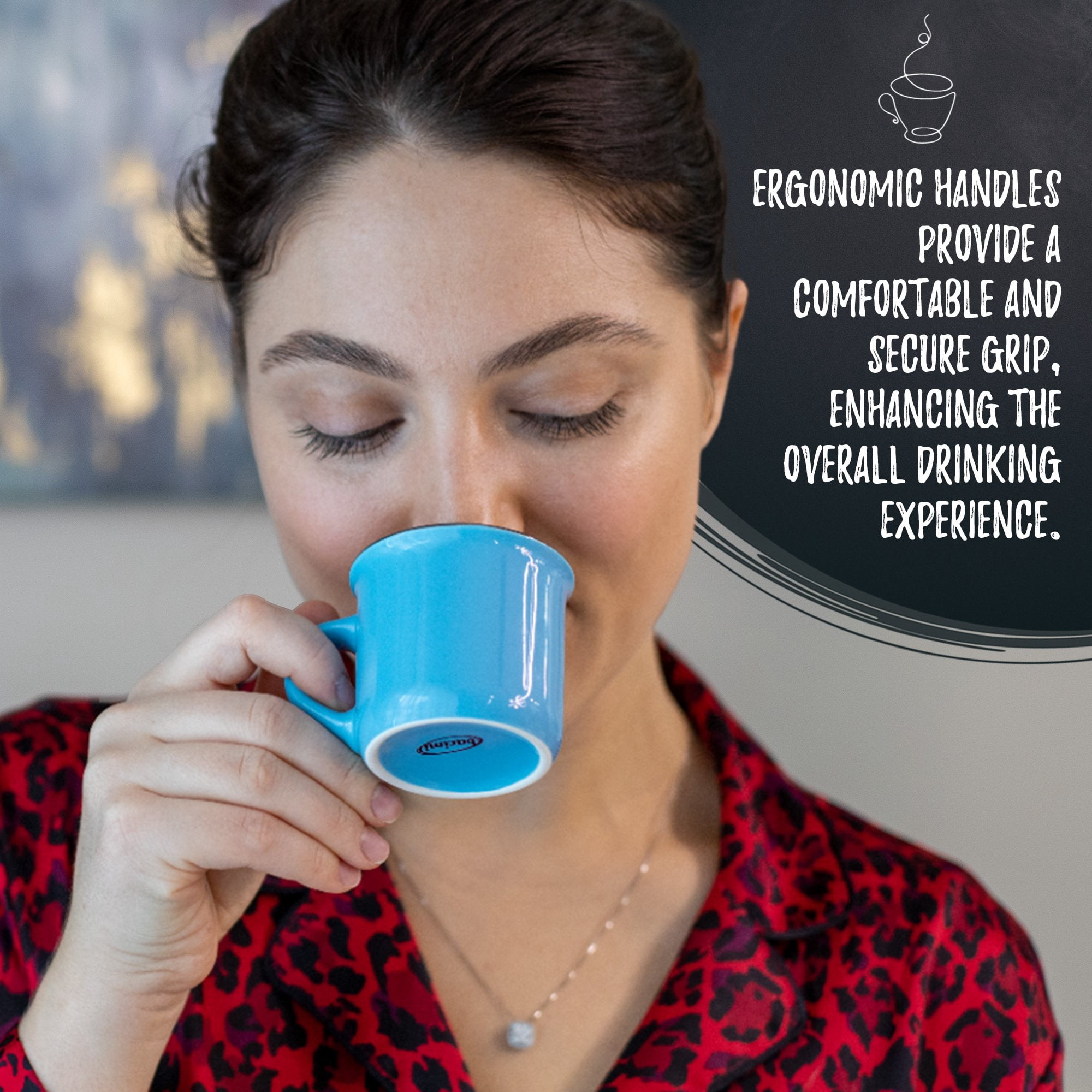 Bacimi Mini Ceramic Espresso Cups Set of 6 / 3oz - Small Drinking Cups with Handle - Dishwasher & Microwave Safe - Modern Mugs for Coffee, Tea, Cocoa