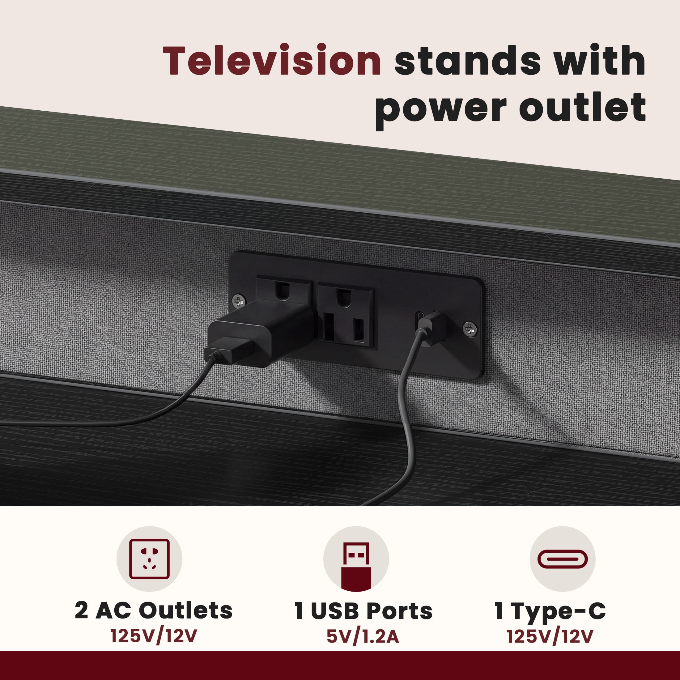edx 8-Drawer Fabric Dresser with Power Outlets & LED Light, Multifunctional TV Stand Storage Cabinet for Bedroom, Living Room, Office & Hallway, Gray