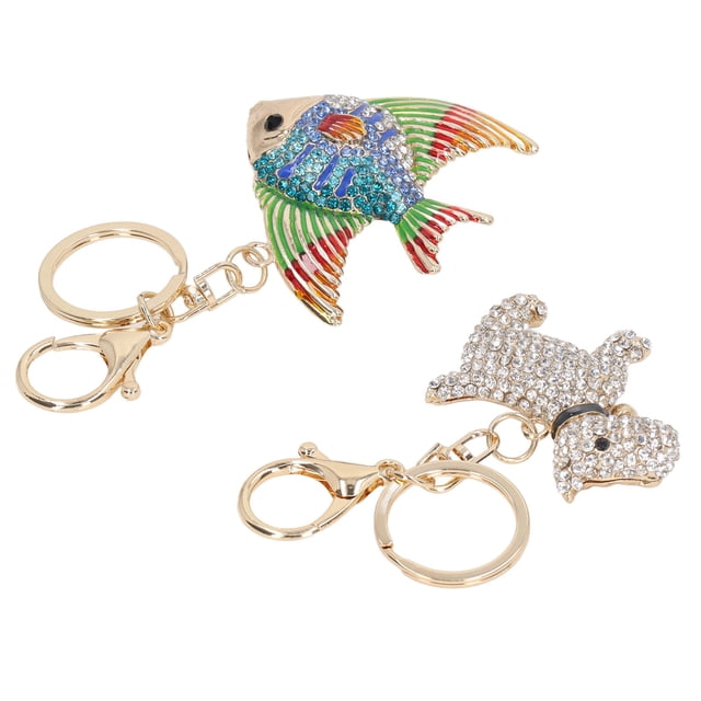 Llaveros de Animales Bling Bling 2 Piezas Llavero de Metal con Forma de Pez