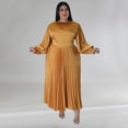 thumbnail image 4 of AURA Plus Size Long Sleeve Pleated Maxi Dress Women Round Neck Elegant Fall Winter Dress, 4 of 8