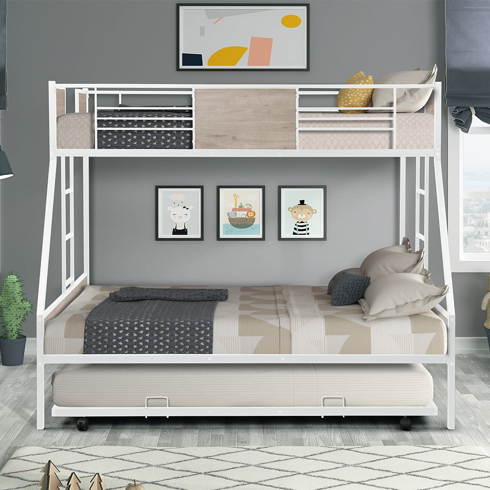 Details about   Twin Over Full Bunk Beds Kids Black Metal Bed Roll-Out Trundle Frame Furniture