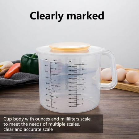 

Dsseng 2500ml Measuring Cup Food Grade Good Seal Effect High Accuracy Leakproof Plastic Clear Measuring Cup Scale Mixing Bowl with Lid for Home Clear
