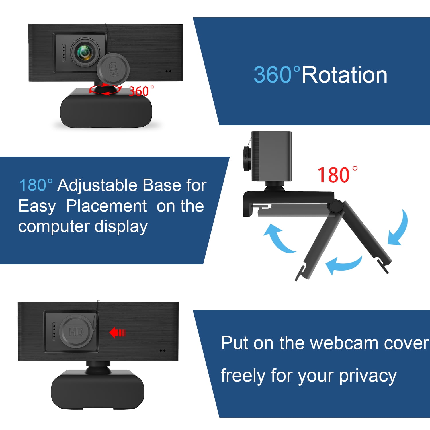 Anivia 1080P Webcam HD with Privacy Cover - Pro FHD Streaming Web Camera with Digital Microphone - CF921 Black USB Computer Webcam for PC Laptop Desktop Mac Video Calling（Ship from USA）