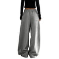 thumbnail image 3 of MEZZALL Women Solid Color Baggy Wide Leg Sweatpants Elastic Drawstring Low Rise Deep Side Pockets Oversized Relaxed Fit Hop Streetwear Casual Trousers, XL, 3 of 6