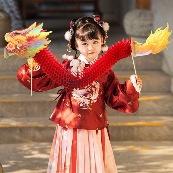 IRmm 2PCS Chinese New Year Paper Dragon Decorations, Chinese Paper Handheld Dancing Dragon Toy, DIY 3D Chinese Paper Dragon Garland for Spring Festival Party Supplies