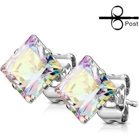Surgical Steel Earring Stud 20 Gauge with Square CZ Gem
