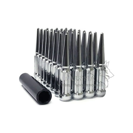 24 Chrome Spike Lug Nuts 14x1.5 For Ford F-150 Expedition Navigator   Key