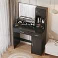 thumbnail image 7 of PORKISS Vanity Desk with Mirror and Lights, 3 Lighting Modes Adjustable, Wooden Makeup Vanity with 2 Large Drawers and 3 Level Storage Dresser, Dressing Table for Bedroom, Black, 7 of 7
