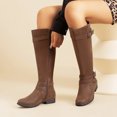thumbnail image 4 of LOVE STEETLY Women's Knee High Chunky Heel Boots, Side Zipper Round Toe Faux Leather Casual Buckle Comfort Versatile Boot., 4 of 6