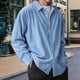 thumbnail image 3 of Camisa de para Hombre, de Larga, con Solapa y Botones, Informal, Antiarrugas, para Trabajo Azul S, 3 of 5