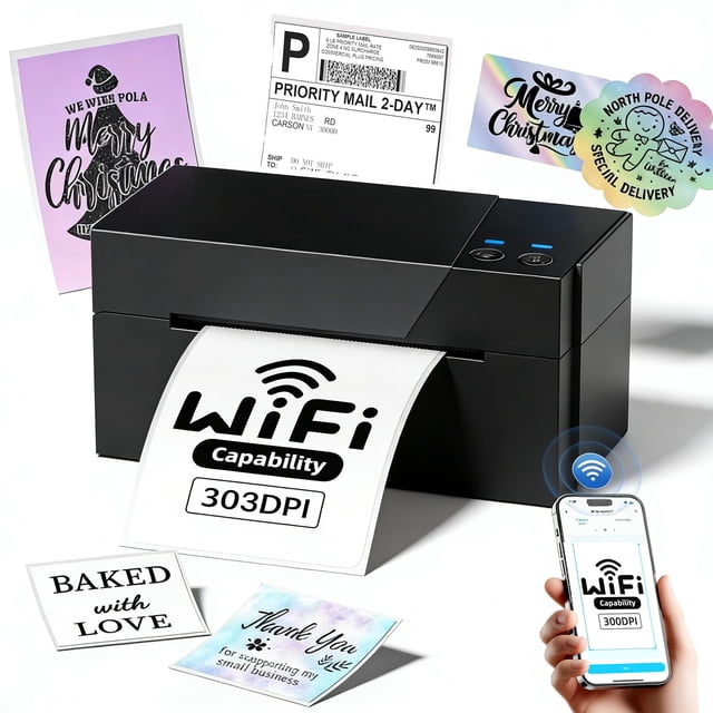 Omezizy WiFi Wireless Thermal Label Printer -Wi-Fi Shipping Label Printer 4x6 for Shipping Packages,Thermal Printer 4x6 for Small Business,Compatible