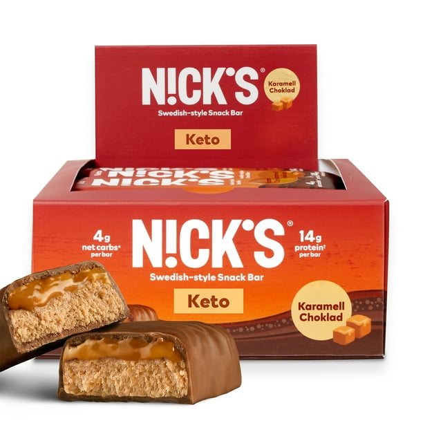 NICKS Protein Bars Chocolate Caramel 14g protein 160 calories Low