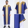 thumbnail image 2 of Open Front Thobe for Men Embroidery Bisht Sleeveless Arabic Dishdasha Mesh Stand Collar Arab Thobe for Wedding & Celebration Navy XL, 2 of 7