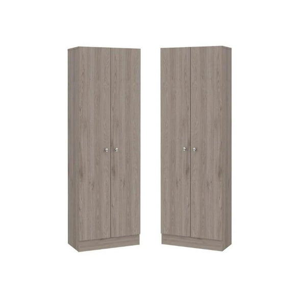 Home Square 2 Piece Wood Multi Storage Two-Door Pantry Cabinet Set in Light Gray