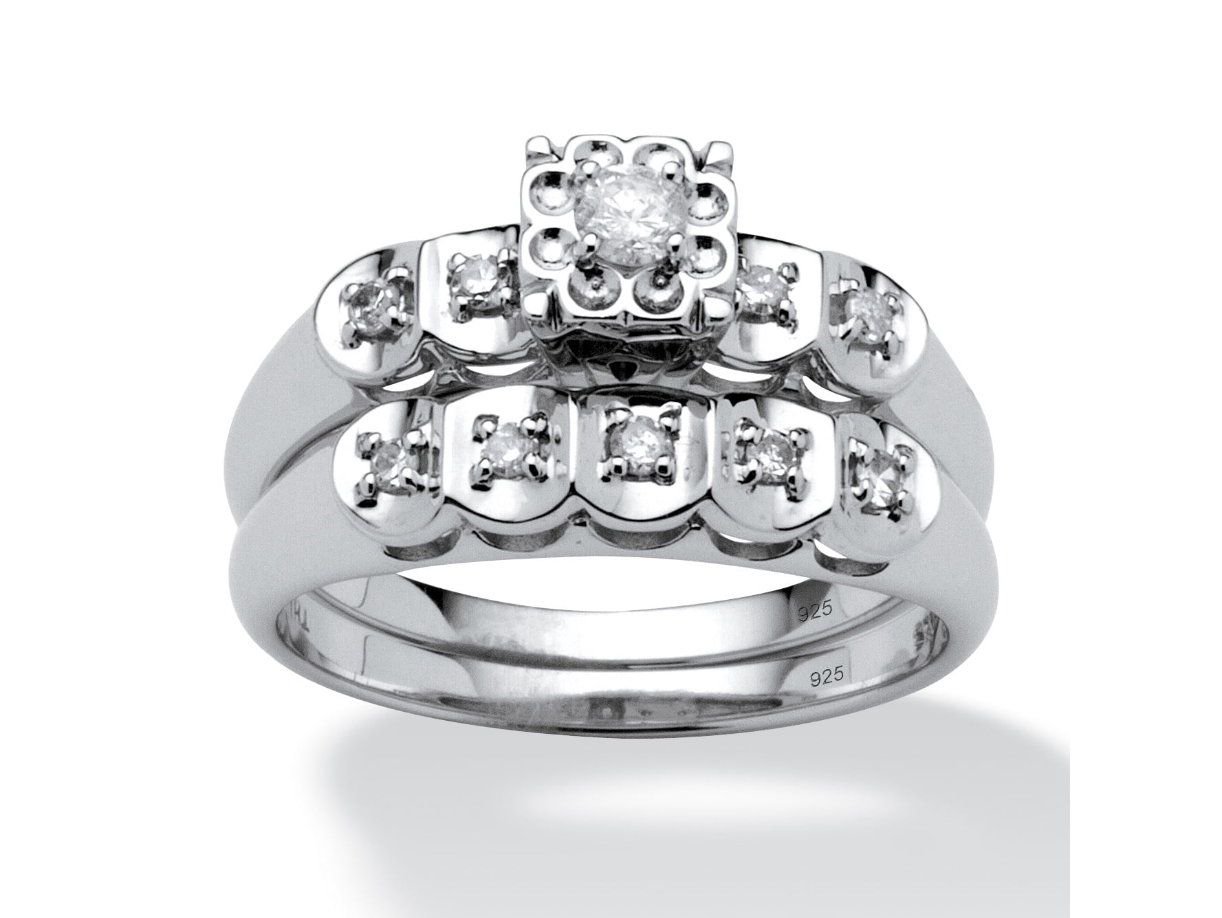 1 4 TCW Round Diamond Platinum over Sterling Silver Bridal Engagement Ring Set by PalmBeach Jewelry