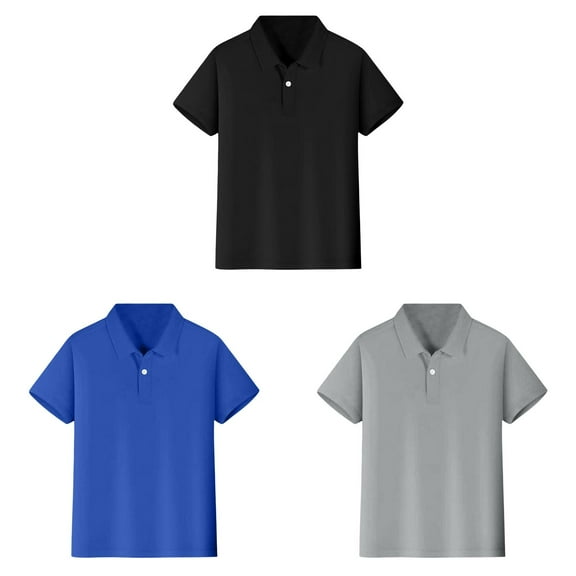 XEGLSBU 3 Pack T-Shirts for Boys Solid Short Sleeve T Shirt Kids Casual Button Front Summer T-Shirts Tops Tees Size M